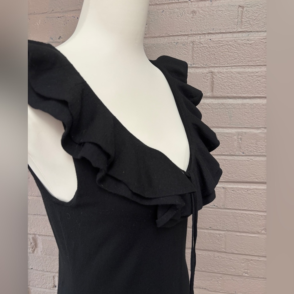 Frame sleeveless black ruffled knit sweater top L - Picture 7 of 12